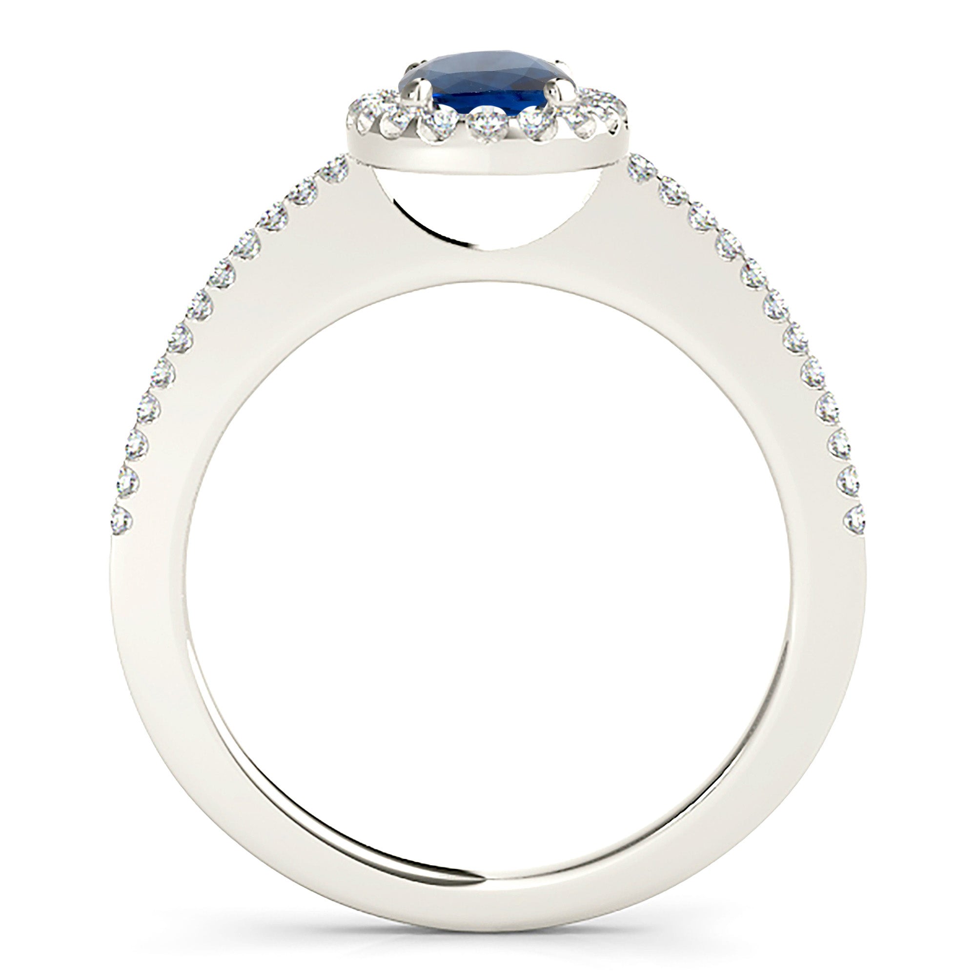 1.00 ct. Genuine Blue Oval Sapphire Ring With 0.20 ctw. Diamond Halo, Thin Diamond Band, Open Gallery | Natural Sapphire And Diamond Ring-VIRABYANI